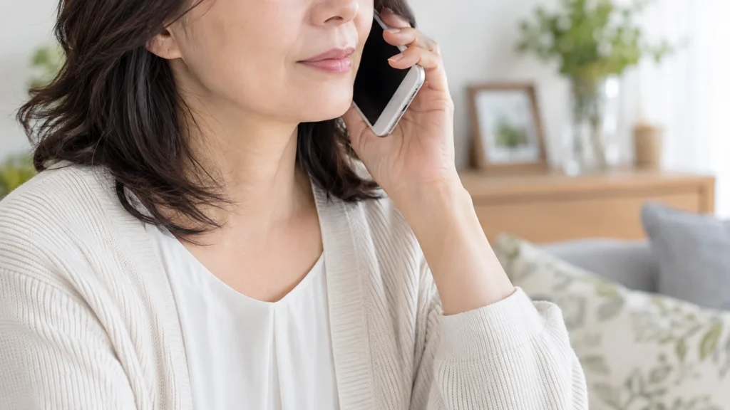スマホで電話する50代女性